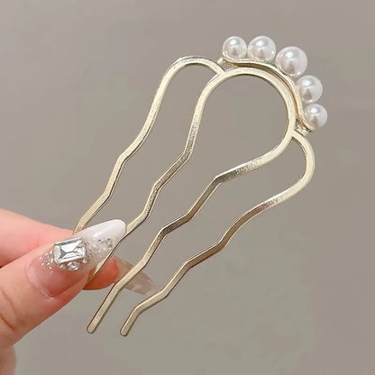 Metal U-Shaped Hair Sticks Combs Pearl Tassel Hair Fork Hair Clip Hairpins Women Girl Hair Accessories Ornament Styling Tool