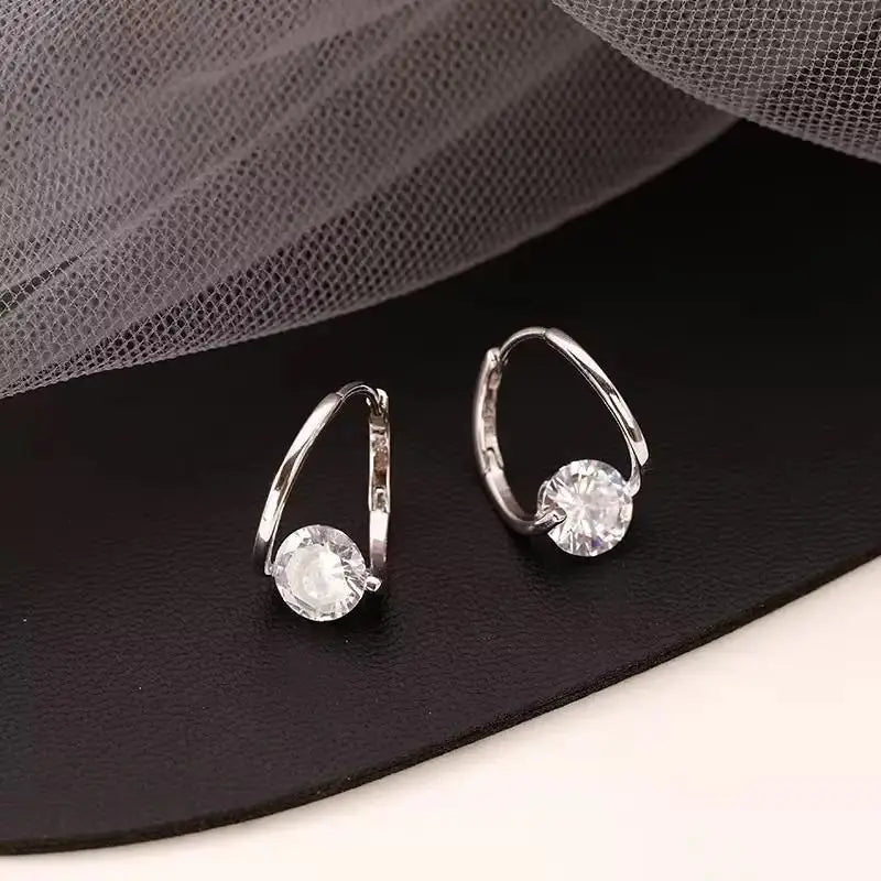 925 Silver Needle Korean Fashion Double V Crystal Earrings For Women Jewelry 2026 Trending Luxury Women's Earrings Behind Ear