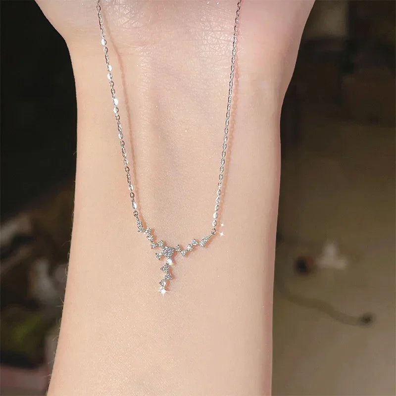 Shiny Zircon Star Necklace for Women Fairy Crystal Pendant Necklace Delicate Collar Chain Anniversary Jewelry Gift Accessories