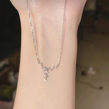 Shiny Zircon Star Necklace for Women Fairy Crystal Pendant Necklace Delicate Collar Chain Anniversary Jewelry Gift Accessories