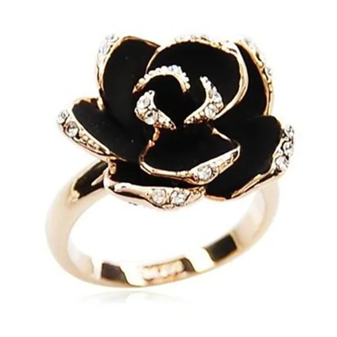 Hot Sale Fashion Jewelry Rings  Black Rose Flower Opening Rings Index Finger Adjustable Rings For Woman Girls Gift