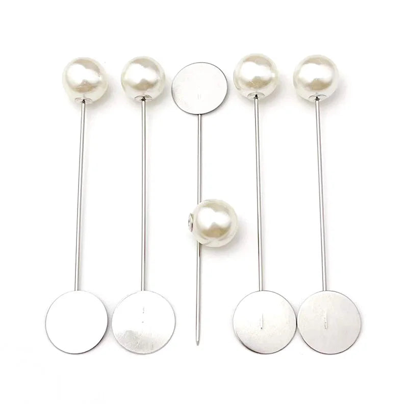 20/100Pcs Silver Color Pearl Stainless Long Pin DIY Make Handmade Flower Brooch For Women Jewelry Accessories Findings Wholesale