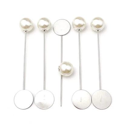 20/100Pcs Silver Color Pearl Stainless Long Pin DIY Make Handmade Flower Brooch For Women Jewelry Accessories Findings Wholesale