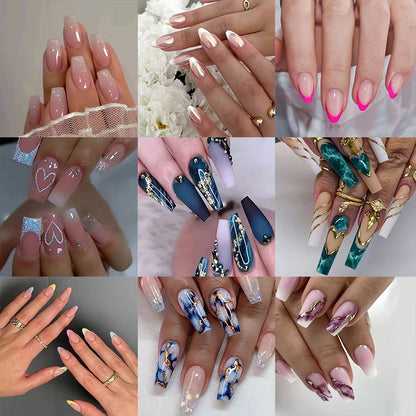 24Pcs Press on Fake Nails Short Medium French Acrylic Full Cover False Nail With Glue Kit Mini File Manicure for Women and Girls