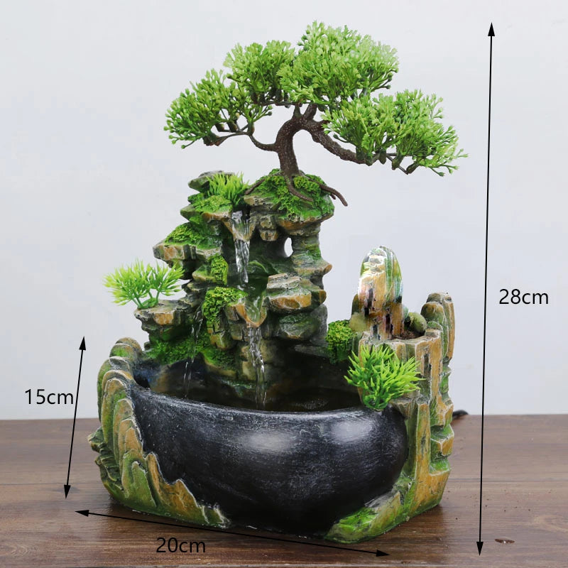 ABUP-EU Plug,Indoor Simulation Resin Rockery Waterscape Feng Shui Water Fountain Home Desktop Decoration Crafts
