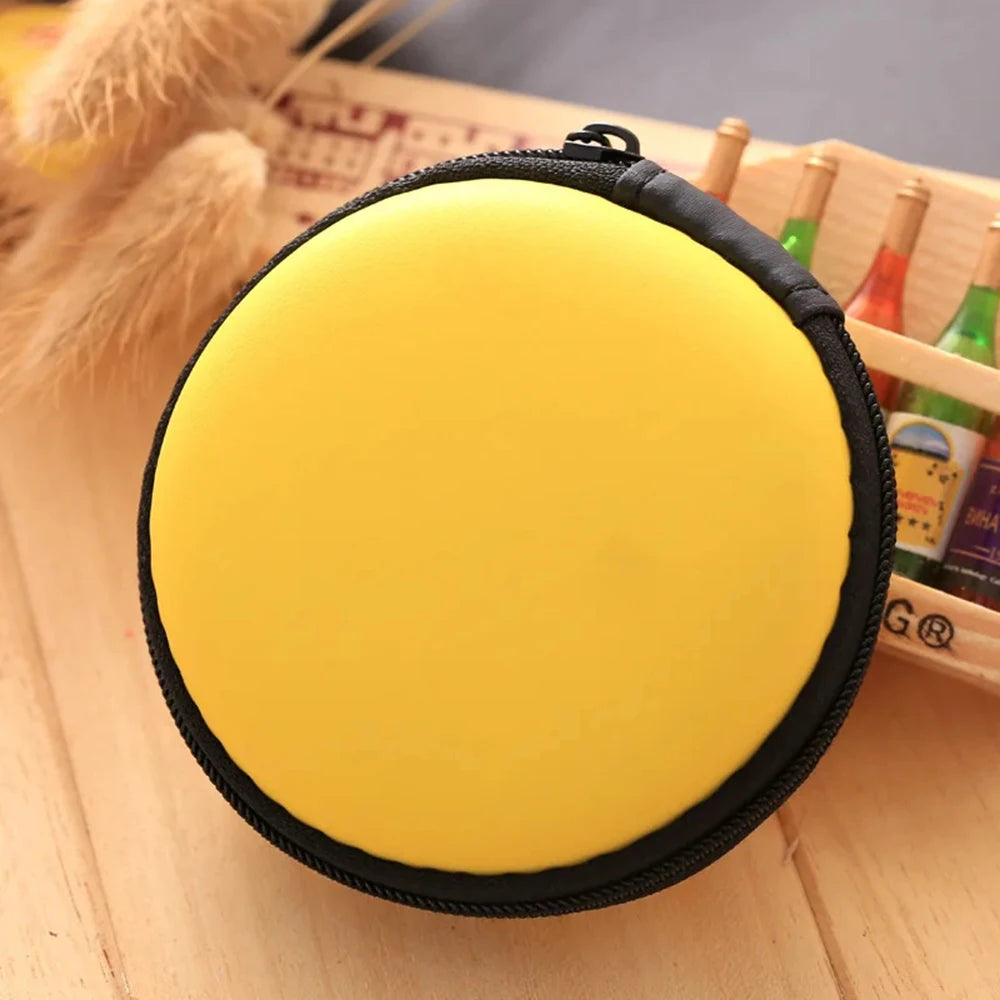 Headphone Storage Bag Diameter 8CM Round Headphone Organizer Storage Box with Partition Coin USB Flash Drive Cable Storage Case