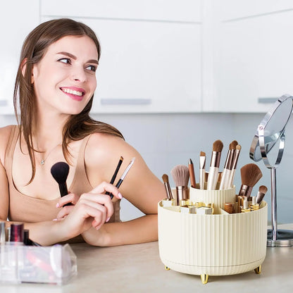 Makeup Brush Holder Organizer 360° Rotating Makeup Brush Desktop Organizer 5 Slot Make up Brushes Cup for Supply Bathroom Vanity