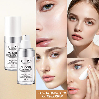 TLM Liquid Foundation Color Changing Concealer Waterproof Natural Brighten Skin Tone Face Cosmetics Makeup for Women & Men 30ml