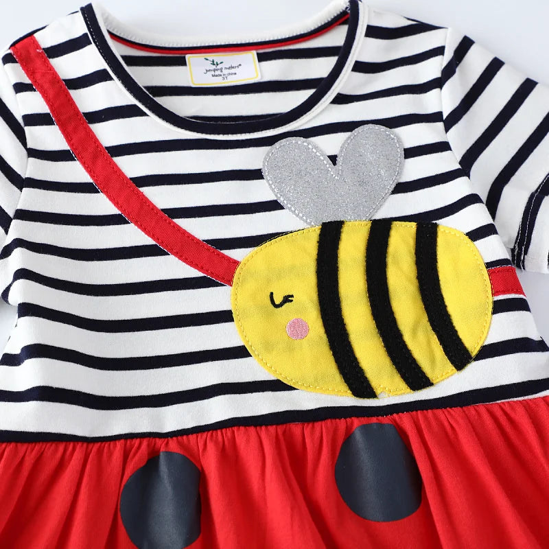 Jumping Meters New Arrival Bee Applique Girls Princess Dresses Cotton Children's Birthday Toddler Costume Hot Selling Frocks