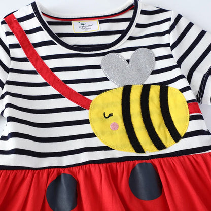 Jumping Meters New Arrival Bee Applique Girls Princess Dresses Cotton Children's Birthday Toddler Costume Hot Selling Frocks