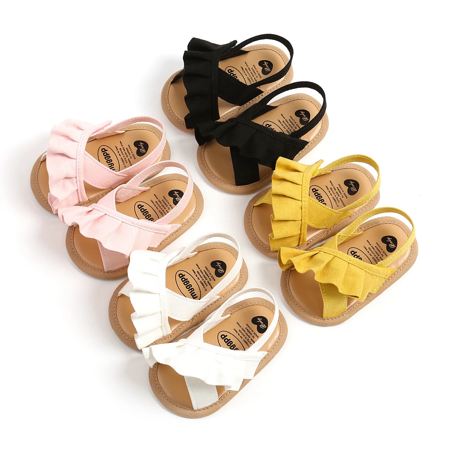 pudcoco Baby Girl Summer Sandals, Cute Ruffle Flats Non-Slip Soft Sole Infant First Walkers