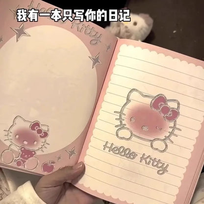Kawaii Japanese Style Cartoon Hello Kitty Leather Notebook Soft PU Colored Page Diary High-Value Cute Surprise Gift for Fans