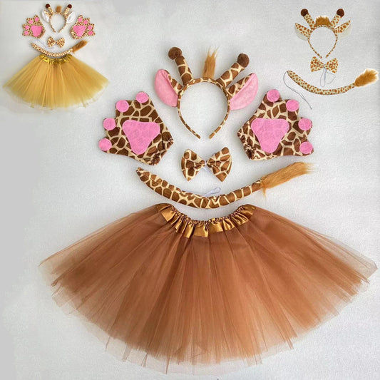 Halloween Giraffe Headband Tie Skirt Gloves Cosplay Kawaii Animal Headgear Christmas Party Costumes A Set Birthday Wearing