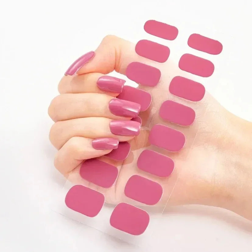 Semi Cured Gel Nail Sticker Pure Color UV LED Lamp Covered Waterproof Full Adhesive Long Self Nail Decals Manicure Lasting