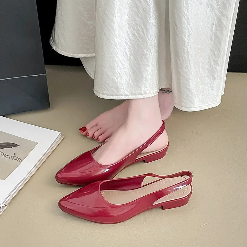 Women's Crystal Slip-On Slippers Summer Fashionable Versatile Home Wear Anti-Slip Lightweight PVC Material Hollow out Design