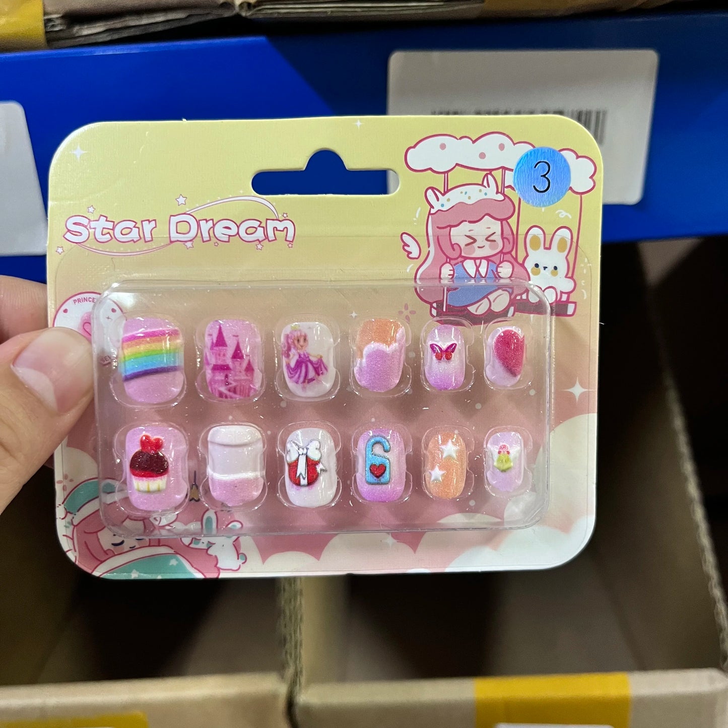 12pcs Cute Kids Dress-Up Fake Nail Girls Press on Nails Princess Pretend Play Toy Nail Tips Self-adhesive Children False Nails *