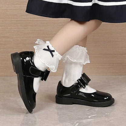 Children's Leather Shoes 2023 New Bow Girl Princess Shoes Soft Sole Casual Student Black Performance Shoes