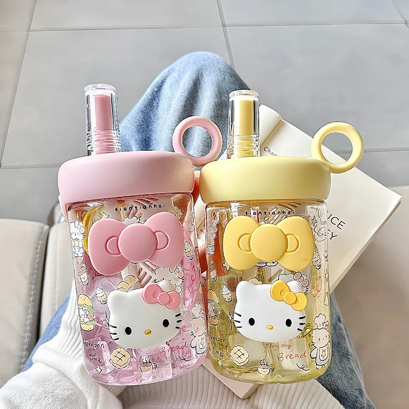 Hello kitty cartoonsummergirls plastic cup cute high appearance straw large capacity student portable sports water cup wholesale