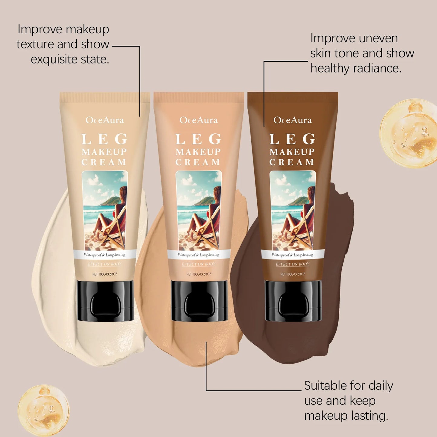 Leg Makeup Body Lotion Long-Lasting Waterproof Anti-Transfer Concealer Even Skin Tone Wheat Tan Brown Liquid Bronze Foundation