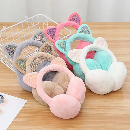 2025 Women Lovely Winter Cats Ear Warmer Shiny Glitter Earmuff Cold Protection Warmer plush cute winter accessories ear muffs