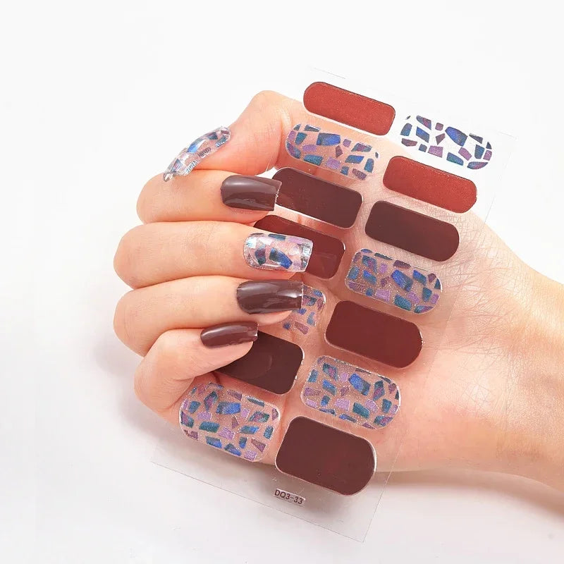 Semi Cured Gel Nail Sticker Pure Color UV LED Lamp Covered Waterproof Full Adhesive Long Self Nail Decals Manicure Lasting