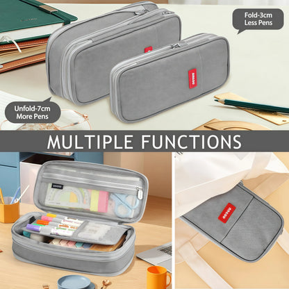 Multi-functional double-layer canvas pencil case, large-capacity portable waterproof stationery box, perfect school supplies