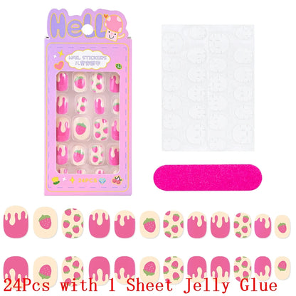 12pcs Cute Kids Dress-Up Fake Nail Girls Press on Nails Princess Pretend Play Toy Nail Tips Self-adhesive Children False Nails *