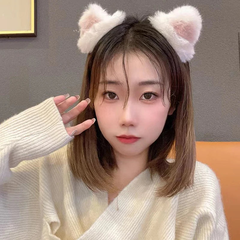 Girls Cartoon Fluffy Hairpin Ladies Sweet Style Cat Ear Shape Side/Top Bangs Clip Female Cute Hair Accessories