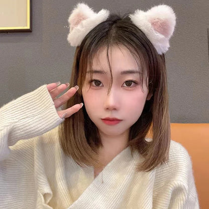 Girls Cartoon Fluffy Hairpin Ladies Sweet Style Cat Ear Shape Side/Top Bangs Clip Female Cute Hair Accessories