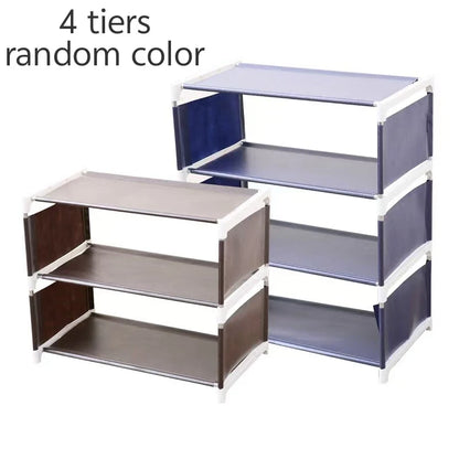 3/4 Layer Random Color Fabric Home Assembly Shoe Rack Living Room Bedroom Solid Color Simple Non-woven Fabric Shoe Storage Rack
