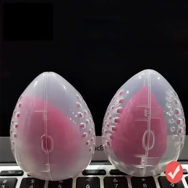 Portable Cosmetic Egg Stand Storage Box Beauty Makeup Sponge Storage Case Puff Holder Empty Cosmetic Transparent Elliptic Box
