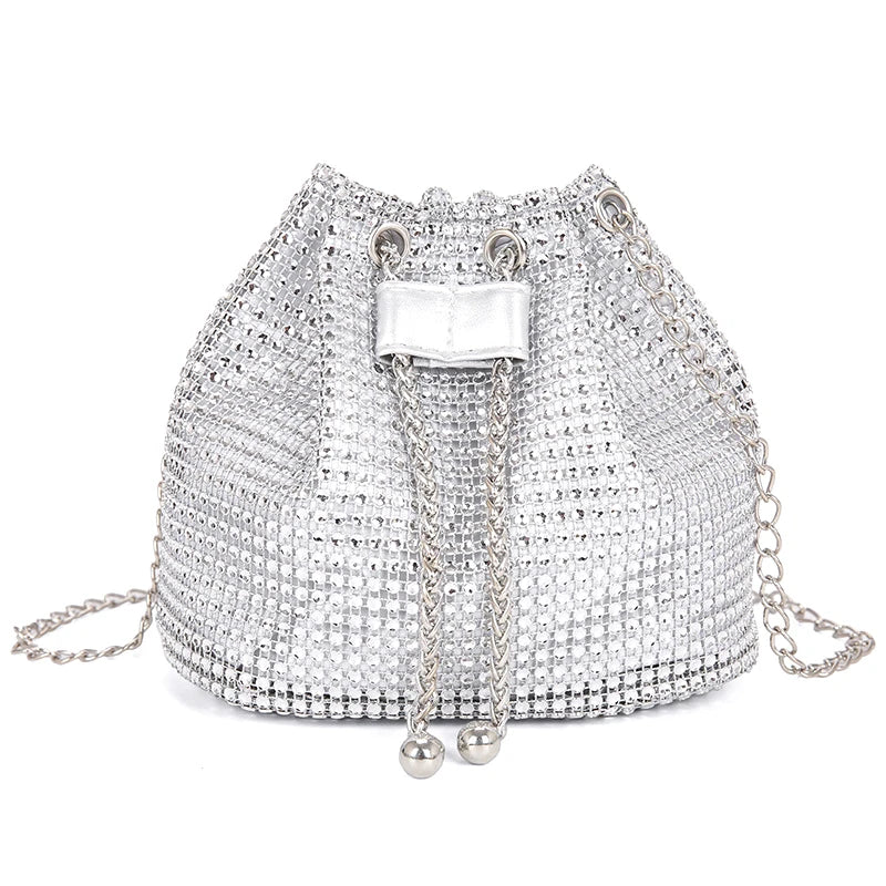 Sophisticated Rhinestone Bucket Bag; High Fashion Versatile Chain Shoulder Bag Designed For Women.