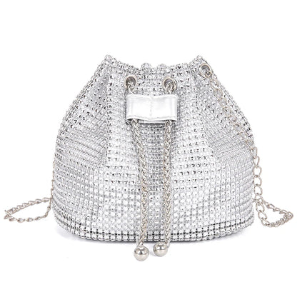 Sophisticated Rhinestone Bucket Bag; High Fashion Versatile Chain Shoulder Bag Designed For Women.