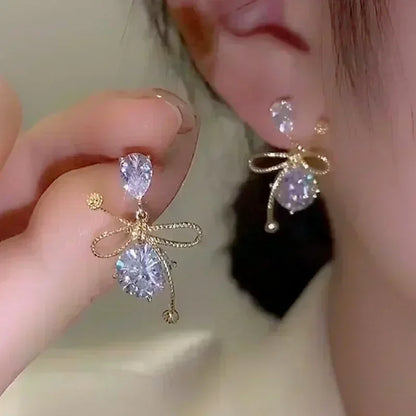 Exquisite Blue Drop-shaped Crystal Pendant Earrings For Women Fashion Personalized Daily Accessories Party Jewelry Birthday Gift