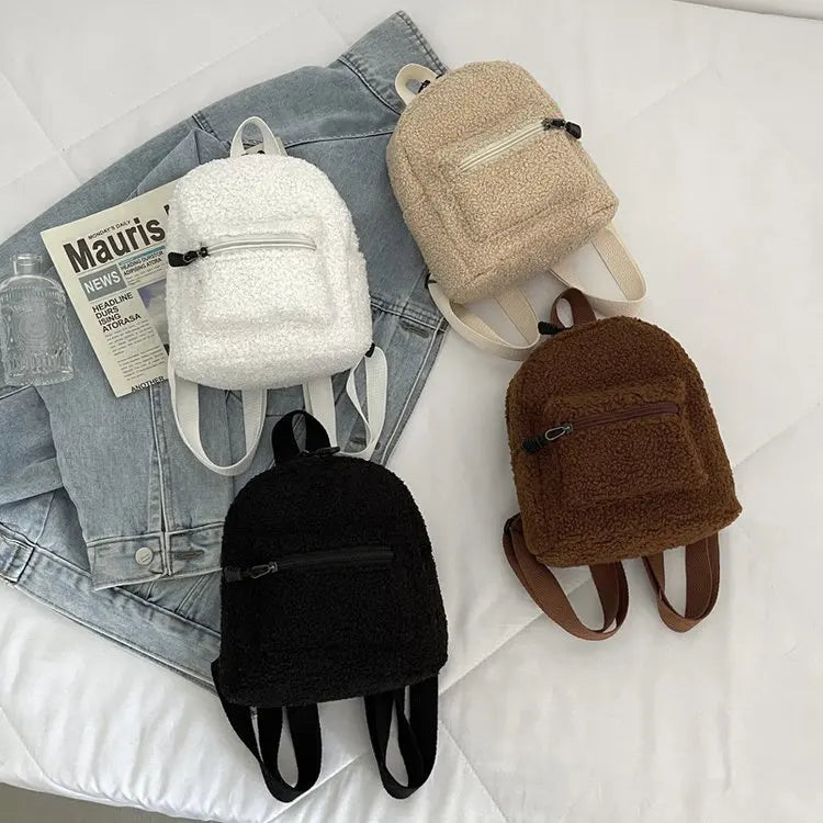 New Fashion Women Mini Backpack Solid Color Corduroy Small Backpacks Simple Casual Student Bookbags Traveling Backpacks Gift