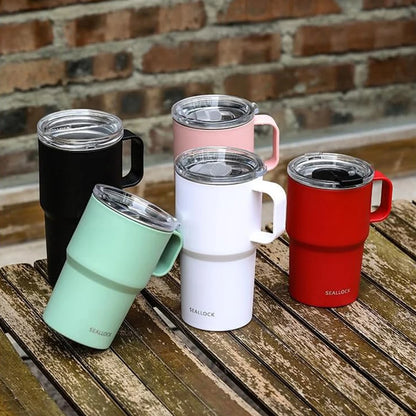 304 stainless steel water cup, coffee cup, tea cup with handle and lid, double-layer mug, car water cup, PP shell, birthday gift