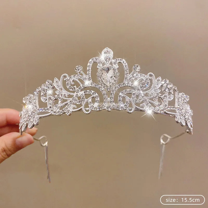 Silver Color Crystal Tiaras and Crowns Rhinestone Prom Diadem Crown Tiara for Women Bride Bridal Wedding Hair AccessoriesJewelry
