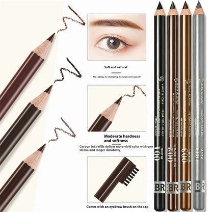 Wooden Double-Ended Eyebrow Pencil 4 Colors Waterproof Smudge Proof Eyeliner Pen Matte Long Lasting Chromogenic Makeup Pen