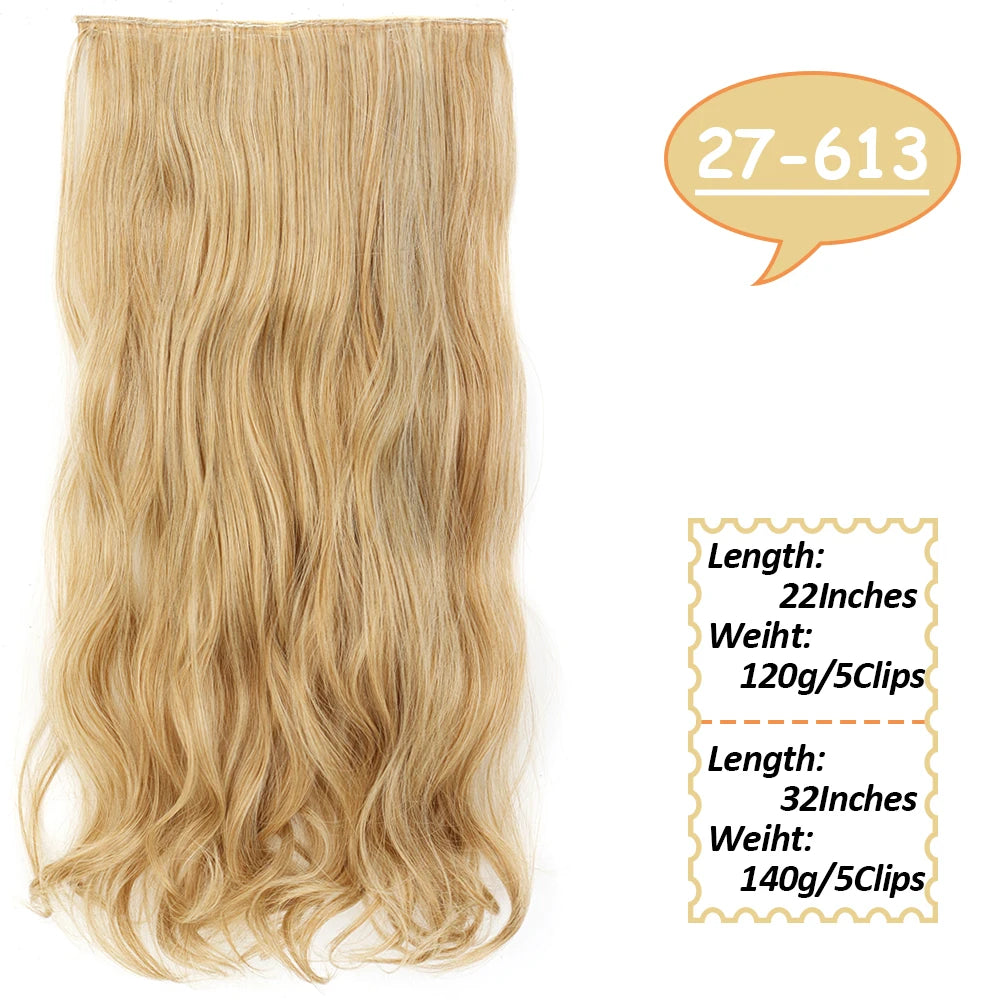 NICESY Synthetic Long Wavy 5 Clips Hair Extensions 22Inch/32Inch Clip On Hair Extensions High Tempreture Fake For Women