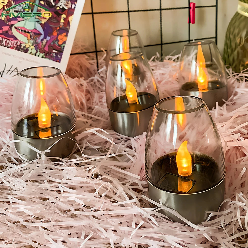 Home Solar Light LED Stainless Steel Candle Outdoor Courtyard Decorative Atmosphere Night Light Halloween Candlelight Dinner Led