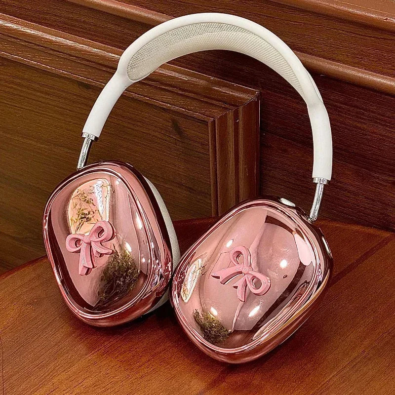 INS Fashion Pink 3D Bow Headphone Earphone Case For Apple Airpods Max2 Electroplated Headphones Protective Case For Airpods Max