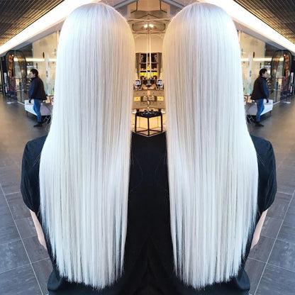 Light Blonde Wig 28inch Wig Long Straight Synthetic Wigs High temperature Fibers for Cosplay Moonlight White