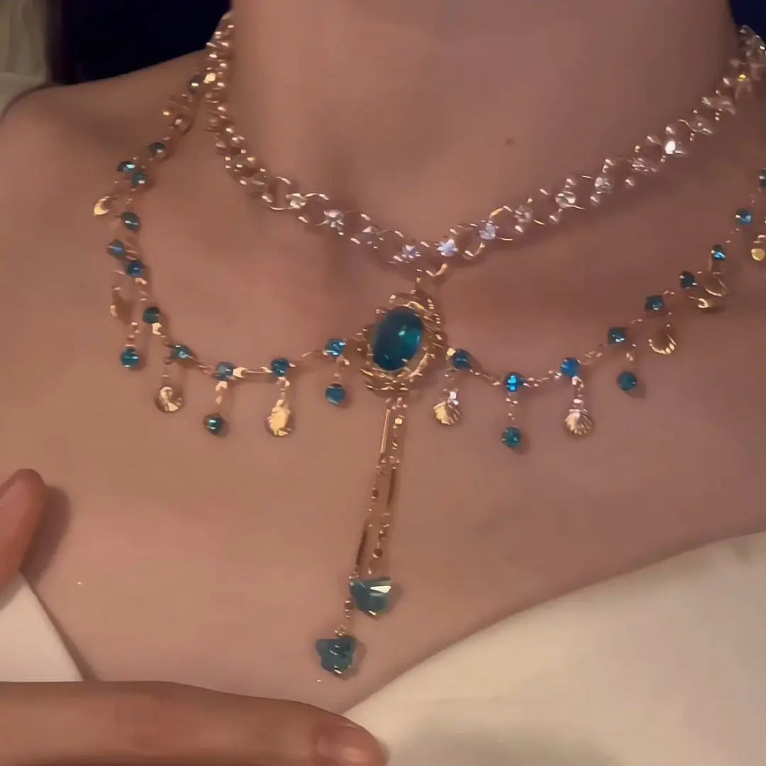 Multi-layered Copper Alloy Crystal Necklace Women Hanfu Accessories Sexy Golden Collarbone Necklace Birthday Gift For Women