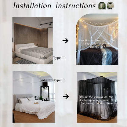 Mosquito NET for Bed Canopy Four Corner Post Curtains Bed Canopy Elegant Mosquito Net Set Twin/Queen/King for Girls & Adult ﻿
