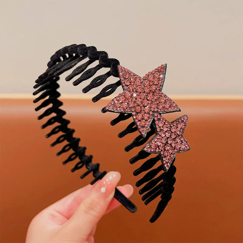 Rhinestone Star Flocking Headband Women's Retro Bangs Arrangement Artifact with Hair Teeth Non-slip Headband Hair Accessories