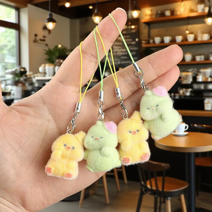 Cute Plush 3D Cat Keychain Creative Flocking Animal Pendant Bag Phone Lanyard Hanging Keycord Charm Keychain DIY Accessories