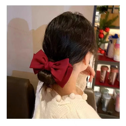 Female Satin Bow Hairpin Ponytail Clip Two-layer Bowknot Ribbon Spring Clip Temperament Accessories Korean Fashion Elegant