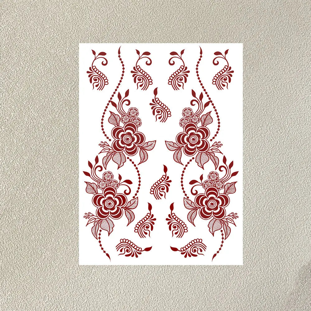 Waterproof Henna Tattoo Stickers for Women Flower Instant Fake Tattoo for Hand Temporary Tattoos for Wedding Party Festival