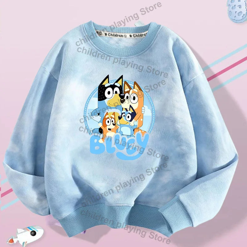 Blueyi Series Kid Pullover Sweatshirts Trendy Long Sleeves Top Bingo Autumn Winter Cartoon Child Clothes Birthday Christmas Gift