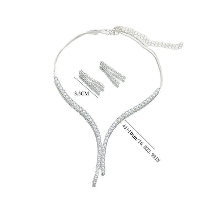 2Pcs/lot Simple Fashion Geometric Zircon Necklace Earrings Kit For Women Wedding Bride Jewelry Set Accessories Gift